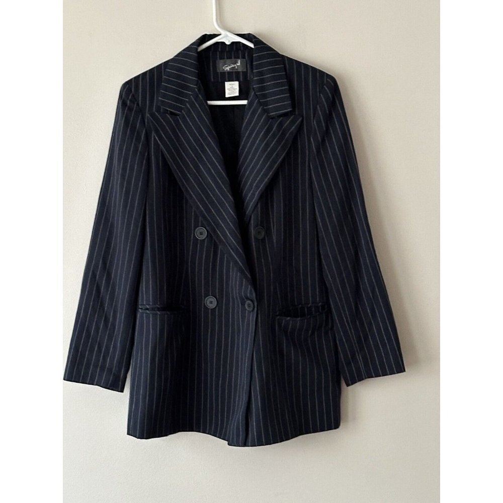 Spiegel Size 8 Blue White Striped Long Sleeve Blazer Jacket Double Breasted - Picture 1 of 10